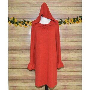 Southern Stitch Ladies Red Hooded Bell Sleeves Pullover Sweatshirt Dress Size XL